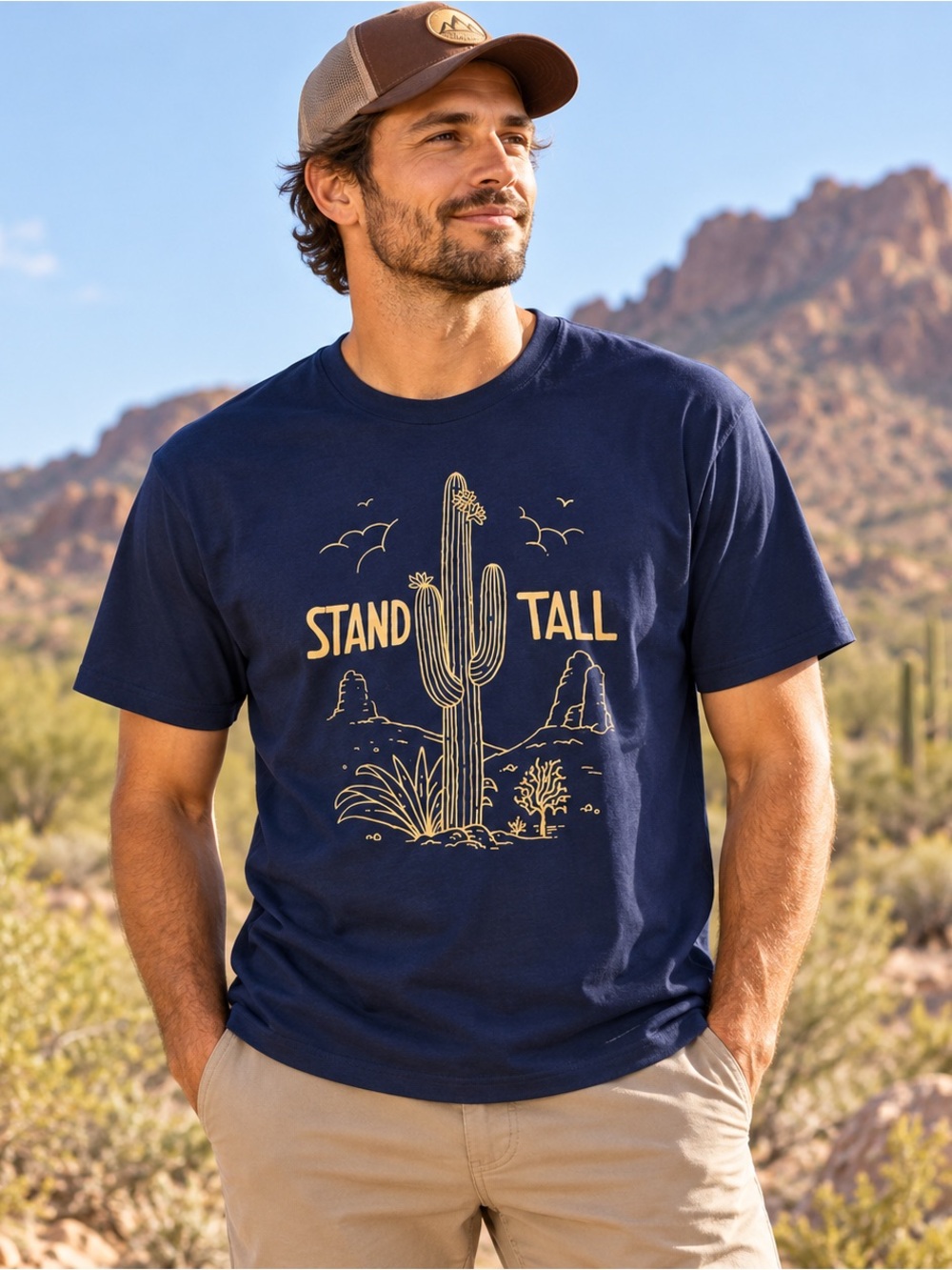 Stand Tall Cactus Graphic Tee - Navy Blue XL BNWT